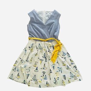 Chetta B Sleeveless Sailboat Nautical Fit & Flare Dress Women Sz 10 Blue Pleated